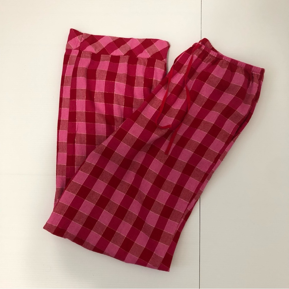 Victoria’s Secret Pajama Lounge Wear Pants Pink, Red & Gold Check Plaid
